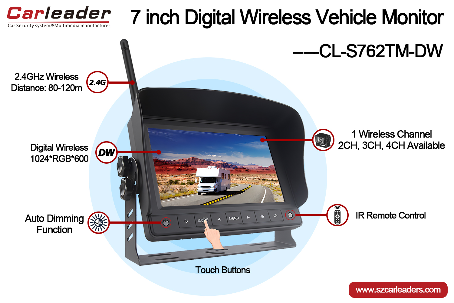 7 Inch Digital Alailowaya Car Monitor