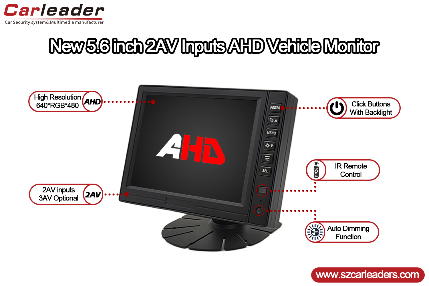 5 inch TFT LCD Digital Panel AHD Atẹle