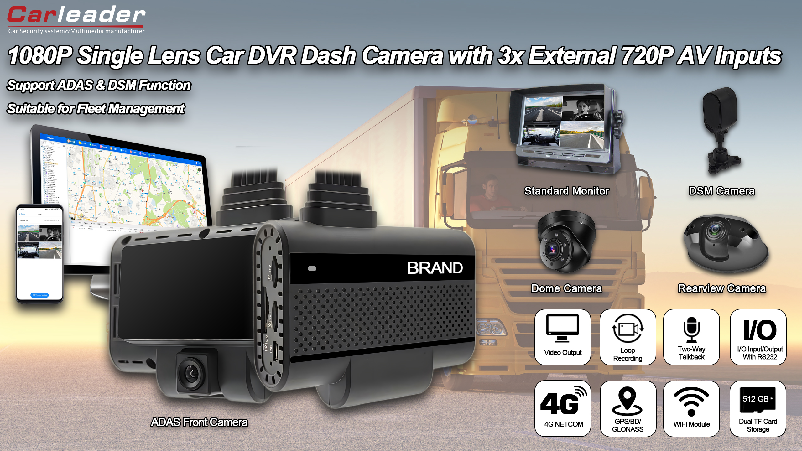 Carlead 4ch DVR AI Dash kamẹra eto fun Isakoso Fleet